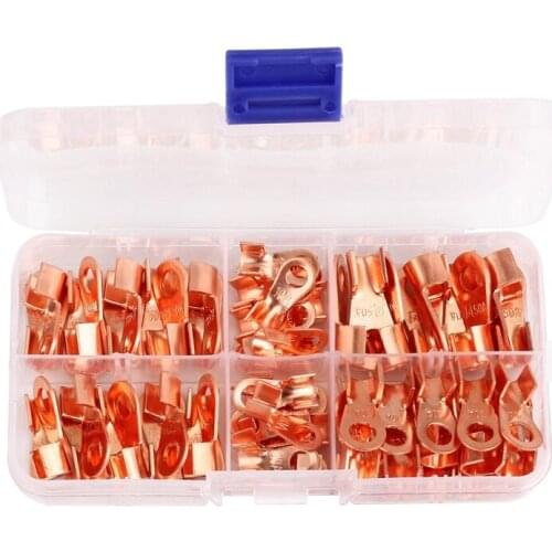 WSFS Hot Open Barrel Copper Ring Lug Terminals Wire Crimp Connector Assortment Kit OT 10A 20A 30A 40A 50A (Pack of 70)