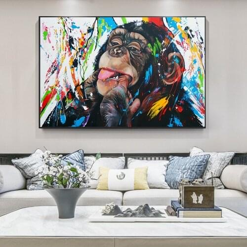 Funny Monkey Graffiti Art Paintings on the Wall Art Posters and Prints Animals Street Art Canvas Pictures Home Decor Cuadros