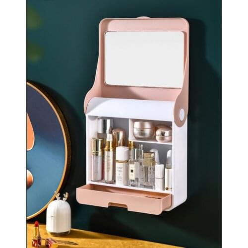 Cosmetic storage cassette mirror integrated large capacity finishing box wall mounted dressing table lipstick skin care products