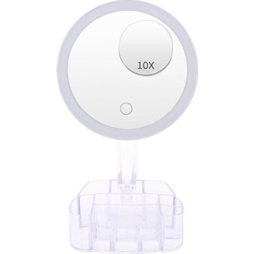 Makeup Mirror with Lights and Storage 10x Magnification Cosmetic Vanity Mirror with 26 Led Light Touch Screen