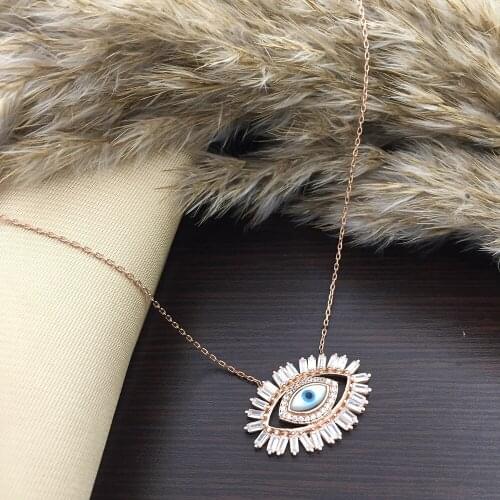 Trendy 925 Silver Lucky Turkish Jewelry Zircon Fashion Shine Star Sun Evil Eye Necklace For Women Minimal Style Luxury Designer