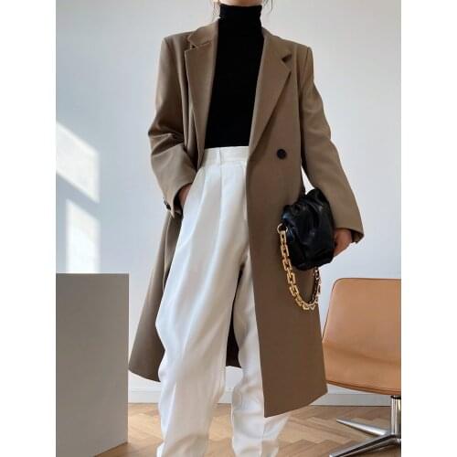 2021 Spring Autumn New Style Women Long Blazer Dress Medium Length Jacket Casual Korean Style Khaki Black Suit Top