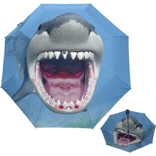 3D Shark Umbrella Rain Women Ocean Fish 3 Folding Automatic Durable Umbrella Windproof Unique Female Parasol