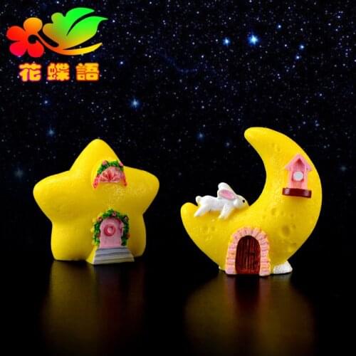 1PC New Moon Sun Star Cloud Shaped House Resin Craft Figurines Doll House Fairy World Miniature Bonsai Ornaments