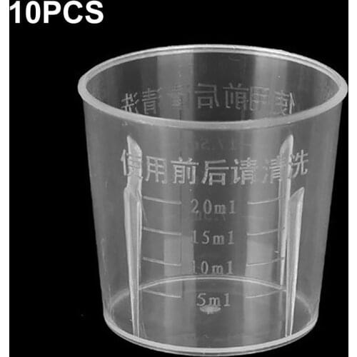10Pcs Kitchen 20ml Portable Clear Plastic Graduated Measuring Cup Container high quality plastic material, lightweight durable