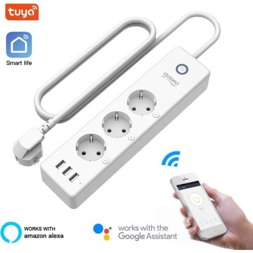 16A Smart Wifi Power Strip 3 EU Outlets Plug With 3 USB Charging Port Timer Voice Control Work With Alexa Google Home Assistant
