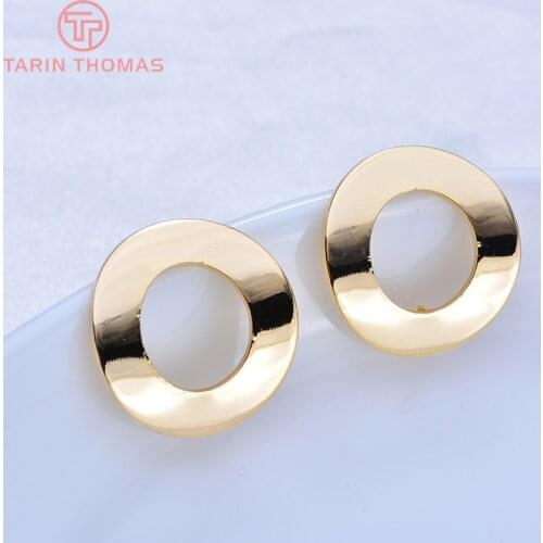 10PCS 18MM 24k Gold Color Brass Glossy Arc Surface Circle Stud Earrings Pins High Quality Jewelry Findings Accessories