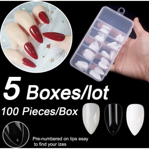 5 Boxes/Lot 100Pcs/box Short Almond Fake Nails Tips Artificial Stiletto Nails Nail Tips False Nails Full Cover Fake Nails Art