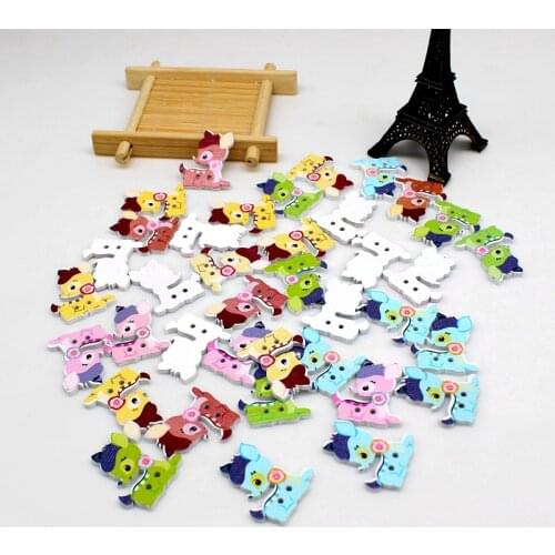 50pcs Cute cartoon deer Shape Wooden Buttons Decorative Sewing Buttons 2 Holes Scrapbooking for Crafts Supplies DIY Accessories