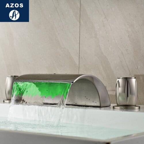 Azos Split FaucetDiscoloration Waterfall Brass Nickel Brushed Cold and Hot Switch Temperature Control LED Laundry Pool Shower Ro