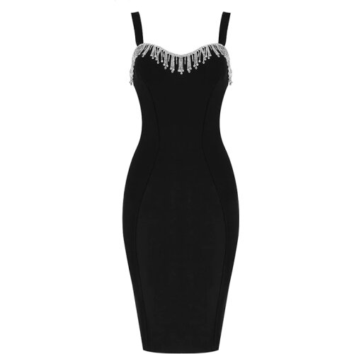 Sexy Beading Bandage Dress Women Elegant Summer Dress Party Club Bodycon Black White New Celebrity Sleeveless Dresses Clothes