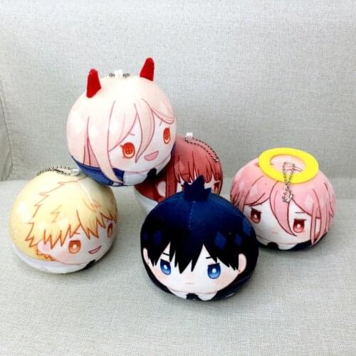 Chainsaw Man Plush Doll Round Shape Denji Makima Angel Power Hayakawa Aki Stuffed Toy with Chain Bag Pendant Keychain Size 10cm