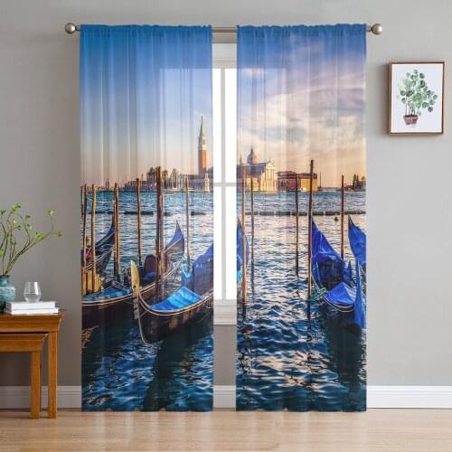 Wooden Boat In The Pier Of Venice Window Curtains Bedroom Modern Drape Sheer Tulle Valances Living Room Kitchen Voile Curtain