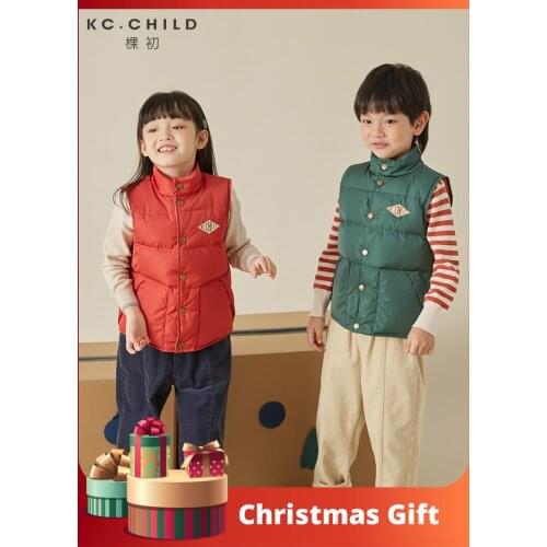 KC.Child Kids Down Vest Baby Boys Girls Down Coat Puffy Padded Badge Decoration Warm Child Christmas Outwear Age2-12Y