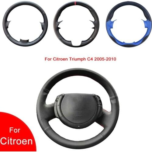 Breathable Punch Hand-Stitched Black Artificial Leather Car Steering Wheel cover For Citroen Triumph C4 2005-2010