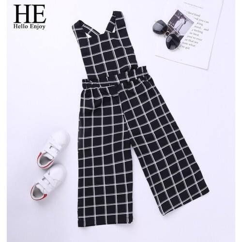 HE Hello Enjoy 2019 Girls Clothes Children Clothing Black Plaid Sleeveless Jumpsuit New Design Toddler Girl Fashion 2-6 Year