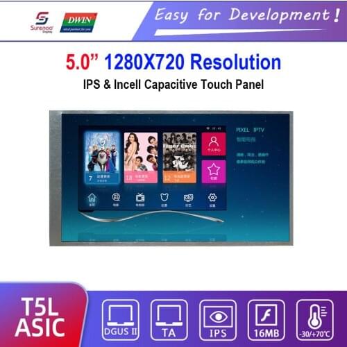 Dwin T5L HMI Intelligent Display, DMG12720T050_06WTC 5.0" IPS 1280X720 LCD Module Screen Incell Capacitive Touch Panel