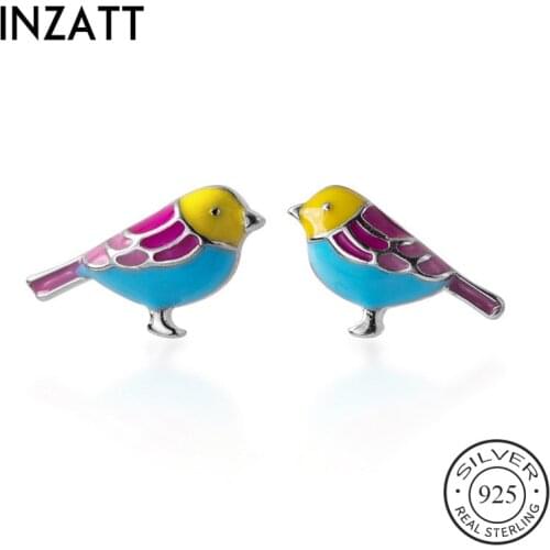 INZATT Real 925 Sterling Silver Colorful Bird Stud Earrings Fashion Women Cute Fine Jewelry Party Minimalist Accessories gift