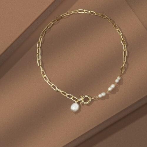 Minar Dainty Irregular Natural Freshwater Pearl Pendant Necklace for Women Ladies Alloy Link Chain Necklace Fairy Accessories