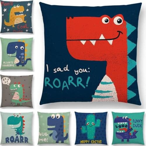 Cute Cartoon Dinosaur Funny Greetings Happy Life Smile Cool Word Daily Friendship Good Cushion Cover Sofa Nice Pillow Case