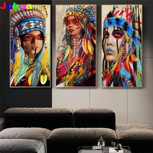 Large size Colorful Indian 5D Diy Diamond Painting full round square Native Woman diamond Embroidery Mosaic Set home decor