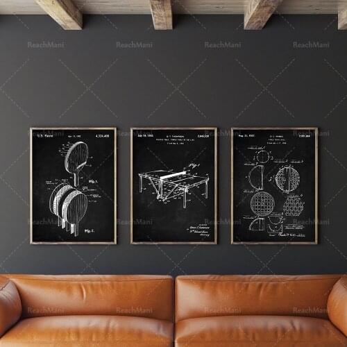 Table Tennis Patent Set of 3, Table Tennis Poster, TT Bat Art, Racquet Patent Print, Table Tennis Ball, Ping Pong Wall Art, I