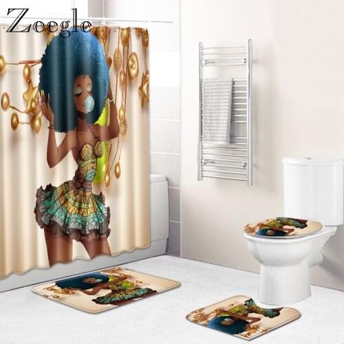 Zeegle Creative Bathroom Mat Set 4pcs Printed Cartoon Bath Mat Set Non-slip Soft Bath Floor Rug Water Absorption Toilet Foot Rug