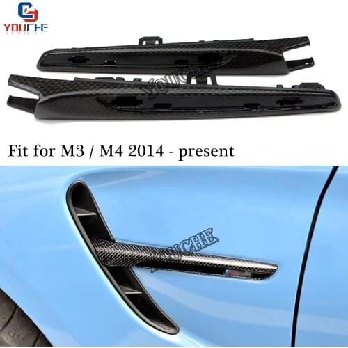Carbon Fiber Side Air Vent Trim Fender Sticker for BMW M3 F80 4-door sedan M4 F82 F83 coupe convertible 2014 + Replacement Style