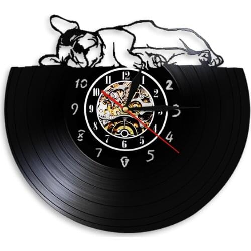 Animal Pet Pug Puppy Wall Watch Wall Decor Bulldog Lover Gift I Love Dog Wall Clock French Bulldog Dog Vinyl Record Wall Clock