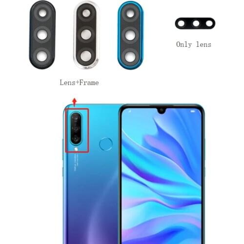New For Huawei P30 Lite Back Rear Camera Glass Lens With Cover Frame Holder And Glue Sticker Adhesive 24 48 MP