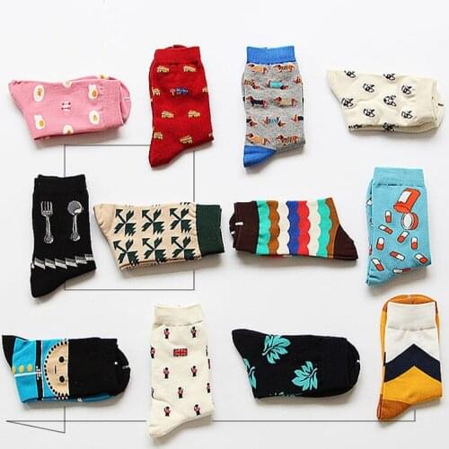 Novelty Women Men Kawaii Cartoon Long Socks Funny Egg Wolf Fox Dachshund Art Sock Lovers Crazy Cotton Socks