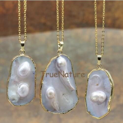 New Arrival Irregular Freshwater Pearl Pendant Necklace Gold Electroplated Chains Pearl Jewelry For Women In 18 Inch NM5639