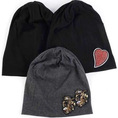 Cotton Leaf Love Pattern Beanies Hat For Women New Tin Female Baggy Beanie Skullies Cap Slouchy Bonnet Hat For Ladies Gift