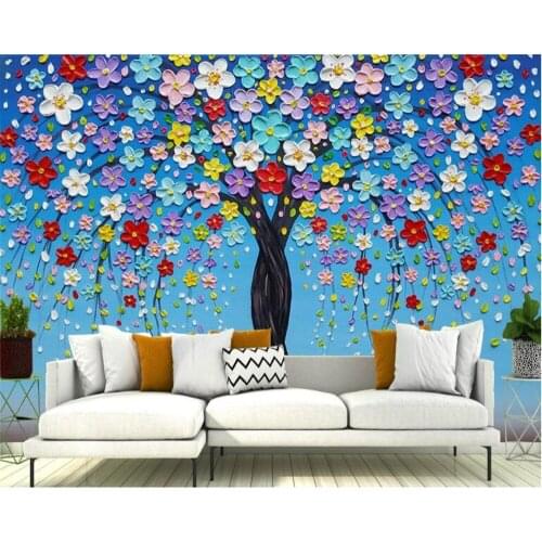 Beibehang wall papers home decor papel paredeCustom fashion hand-painted stereo happiness tree oil painting background wallpaper