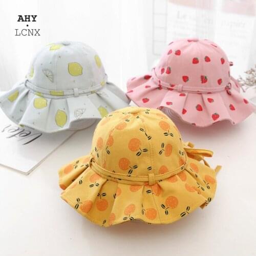 Summer Baby Bucket Hat Kids Large Brimmed Strawberry Print Sun Hats Girls Princess Fisherman Cap Childrens Accessories Caps
