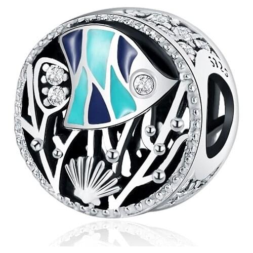 Authentic 925 Sterling Silver Charm Clownfish Crystal Round Beads For Original Pandora Charm Bracelets & Bangles Jewelry