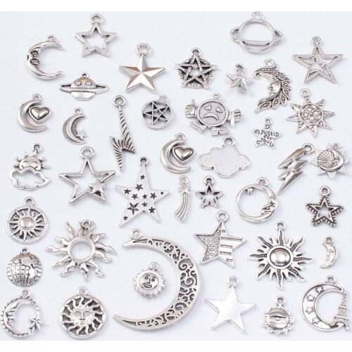 Mixed 20pcs/lot Moon Sun Starry Sky Series Charm Alloy Jewelry Accessories DIY Necklace Bracelet Pendant Charms Making