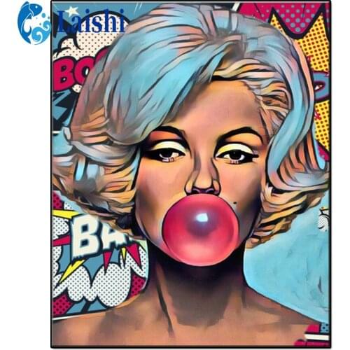 Full Square Diamond Embroidery Doodle fashion woman DIY Diamond Painting Miss Monroe Cross Stitch Drill Picture of Rhinestones