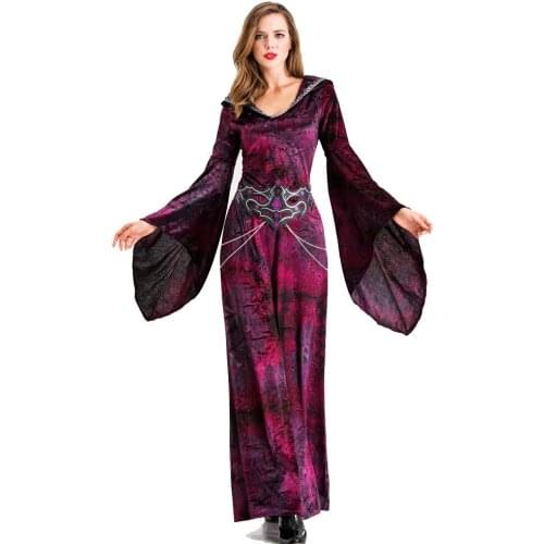 Medieval Gothic Witch Hooded Dress Adult Halloween Costumes Scary Vampire Witch Caotume for women Masquerade Long Dress