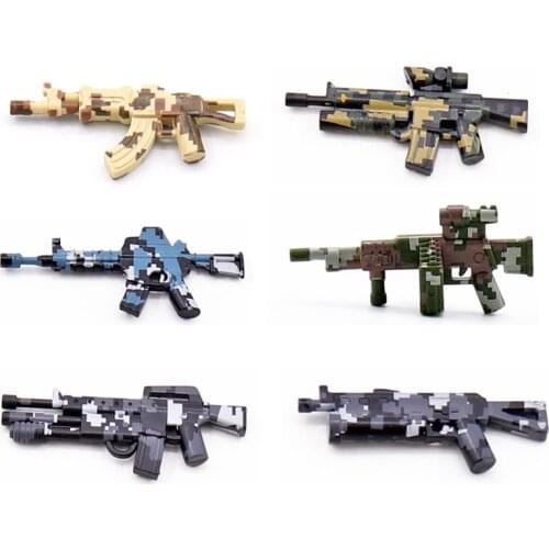6pcs/lot MOC weapon building blocks Painted Camouflage gun M4A1 LSAT PP19 M16A2 Sniper rifle military toy gift for boy kid adult