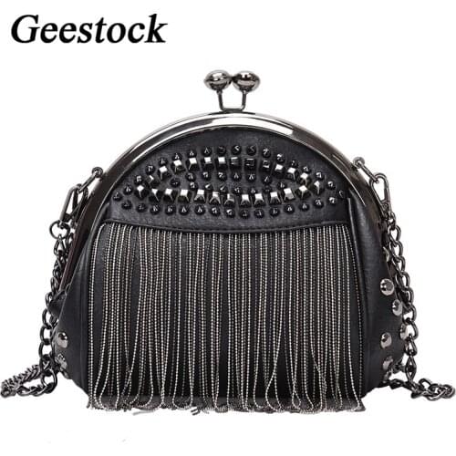 Geestock Tassel Chains Bag for Designer Women Shoulder Bags Fashion Rivets Punk Style Crossbody Bag Handbag