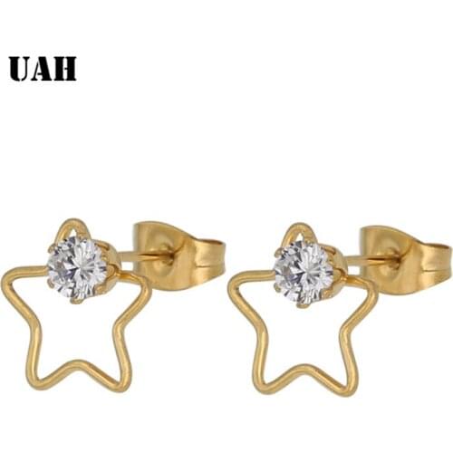 UAH 2019 brand jewelry luxury austrian crystal earrings for women gold for women Star stud earrings for girls gift