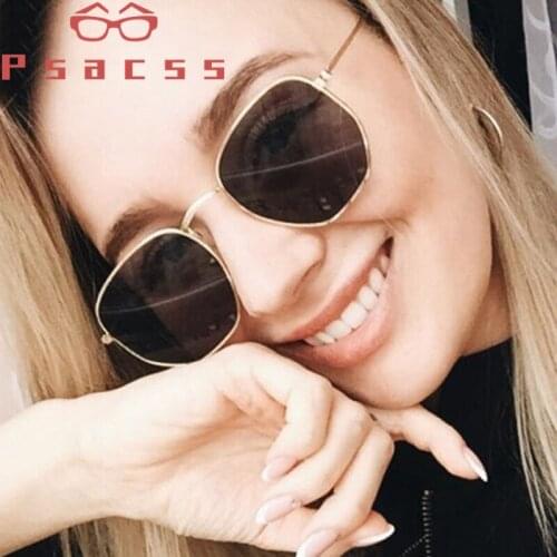 Psacss 2020 Vintage Sunglasses Women/Men Small Frame Polygon Fashion Brand Designer Metal Sun Glasses For Vacation Outdoor UV400