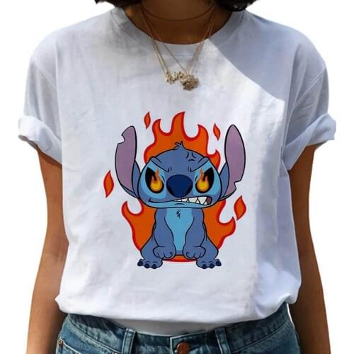 Stitch Womens Tee shirt Disney Anger Stitching Print Woman T-shirts Lilo & Stitch Ohana Harajuku Aesthetic T Shirt Femme