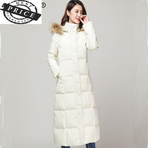 Female Jacket Winter with Raccoon Fur Hooded 20% Duck Down Coat Women Clothes 2021 Korean Warm X-Long Coat Hiver LW132a
