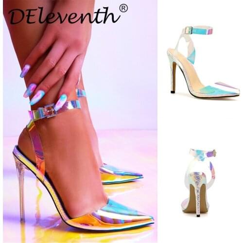 2020 Summer Women Sandals Thin High heels Shoes Fall Best Street Look Pointed Toe PU 11CM Buckle Strap women shoes size 35-42