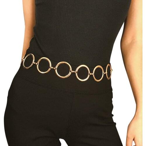 Ladies Geometric Long Belly Waist Chain Belt For Women Fashion Female Personality Metal Gold Circle Chain Belt for Dress 132