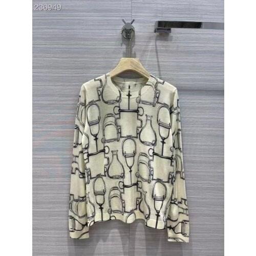 2021 Winter Runway Vintage Wool Pullover Womens Sweater O-neck Print Long Sleeve Knitted Ladies Popular Jumper