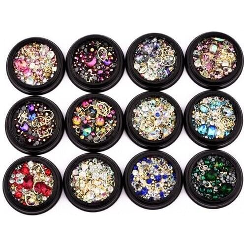 10 pots Gems Rhinestones Metal Embellishments Assorted Rhinestones Gems Metal Accents Micro Beads | Bling Bling Decoration