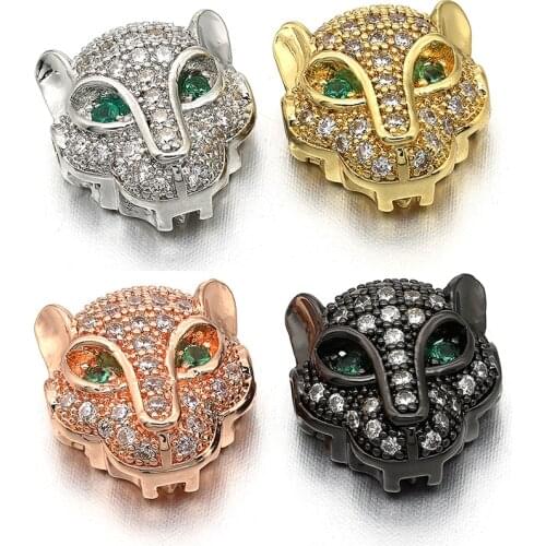 11*11mm Best Quality Brass Cubic Zirconia Leopard Beads for DIY Jewelry Accessories Making, Hole: 1.7mm, VZ115